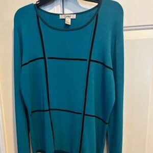 Women's Sweater Top Brand: Carducci Size: XL Long Sleeve Bluish Green & Black